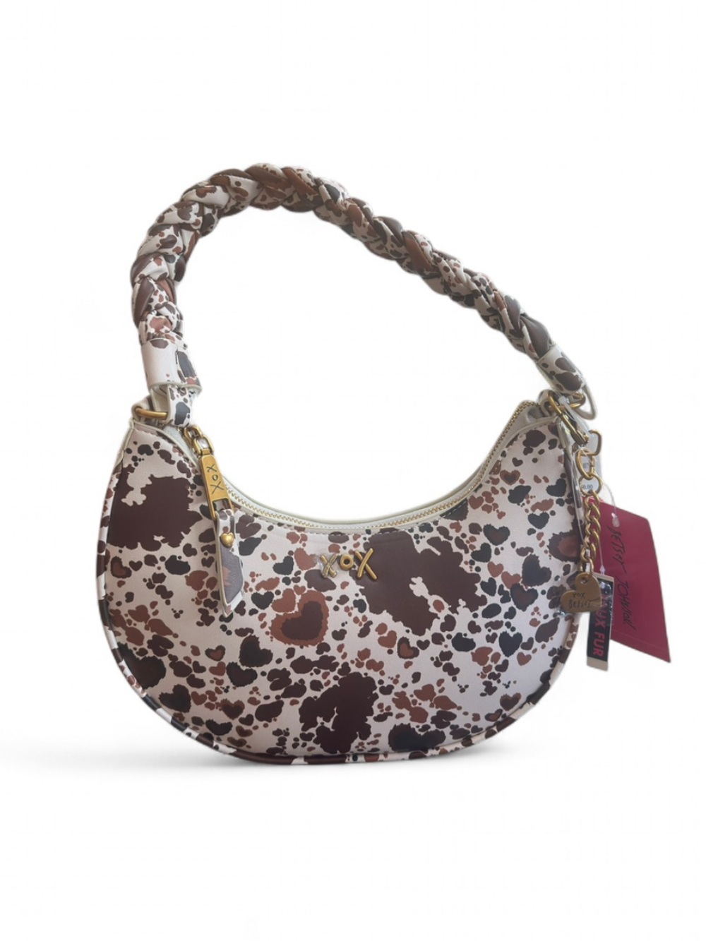 NWT Crescent Animal Print Shoulder Bag, Braided Strap - Picture 2 of 6